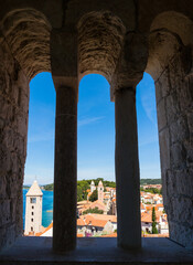 lookout from a bell tower at the old town of Rab Croatia