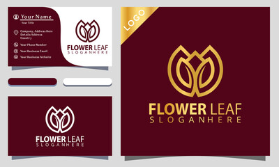 Naklejka premium Minimalist elegant beauty flower leaf with line art style logo design inspiraton, business card template editable