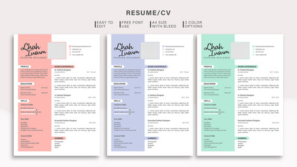 Modern Resume/CV Template with Colour Options  - obrazy, fototapety, plakaty