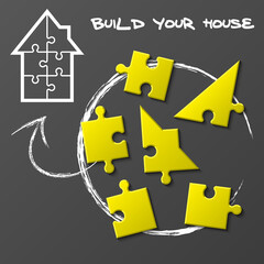 Puzzle home presentation. Kit "Build your house". Infographic template with explanatory text field for business statistics illustration