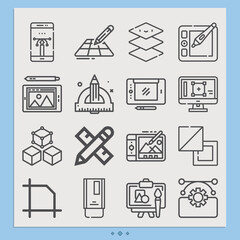 Simple set of plastic art related lineal icons.