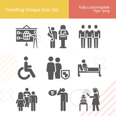 Simple set of wheelchair related filled icons.