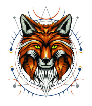 Fox head illustration for template design print.
