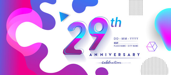 29th years anniversary logo, vector design birthday celebration with colorful geometric background and circles shape.