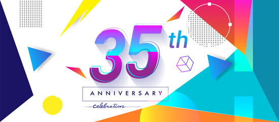 34th years anniversary logo, vector design birthday celebration with colorful geometric background and circles shape.