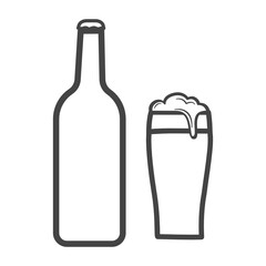 Beer bottle with beer glass isolated on white background.