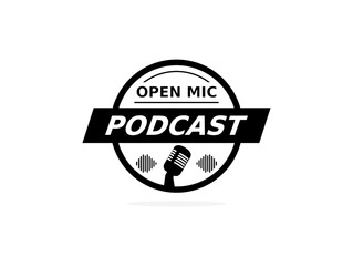 Obraz premium Black and White podcast logo. Vector illustration icon designs template
