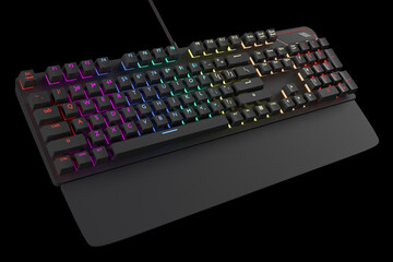 Black computer keyboard with rgb color isolated on black with clipping path. © Vasyl Onyskiv
