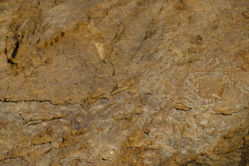 Background from a stone of igneous rock. Wallpaper made of textures of boulders of volcanic origin. Surface of granite, diabase, gabbro interspersed with spar, quartz. Sea shore. Day. Georgia.