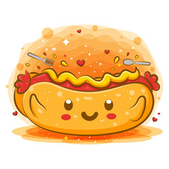 Hot Dog With Mustard  kawaii cartoon character