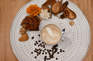 coffee in cup on decorated table 
