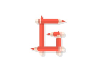 Letter G font made of pencils. Vector design element for logo, banner, posters, card, labels etc.
