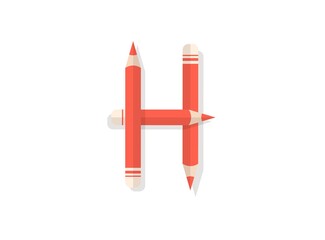 Letter H font made of pencils. Vector design element for logo, banner, posters, card, labels etc.