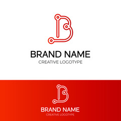 B letter technology cyber server logo modern and minimal logotype