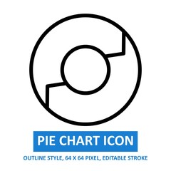 pie chart icon outline style on white background. chart and diagram vector illustration. base 64 x 64 pixels. expanded.