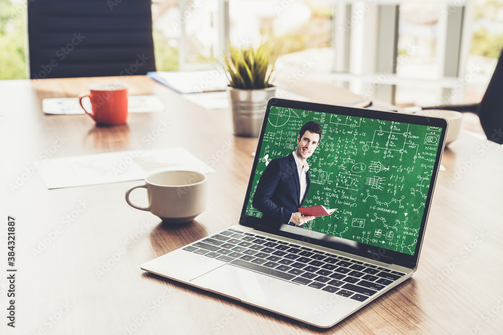 Poster e-learning and online education for student and university concept. video conference call technology