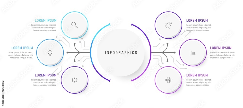 Wall mural vector infographic label design template with icons and 6 options or steps. can be used for process 