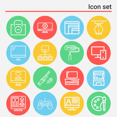 16 pack of monitor  lineal web icons set