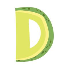 Avocado stylized letter D. Vector illustration