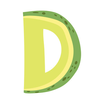 Avocado stylized letter D. Vector illustration