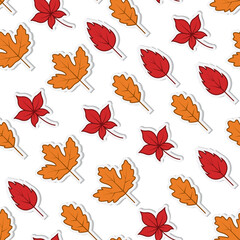 Obraz premium colorful autumn seamless pattern with white background, nature leaf icon, oak icon, Fashion print design, vector illustration