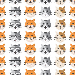 Obraz na płótnie Canvas cute cat seamless pattern with white background, cat icon, Fashion print design, vector illustration