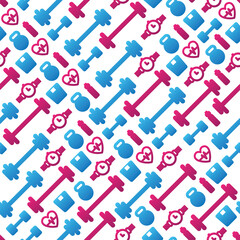 gym seamless pattern with white background, fitness icon, Fashion print design, vector illustration