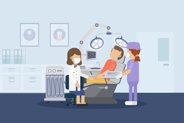 Dental clinic with patient flat design vector illustration