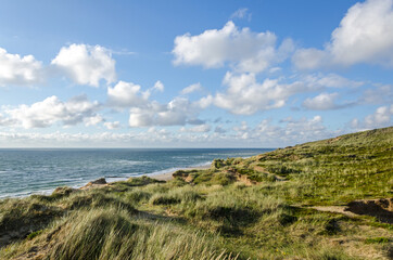Beautiful dune landscape and beach in the evening light on the island of Sylt in Northern Germany
