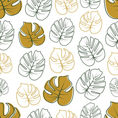 Fototapeta na wymiar Floral seamless pattern with tropical leaf palm. Seamless pattern of leaves monstera. summer seamless pattern vector floral background