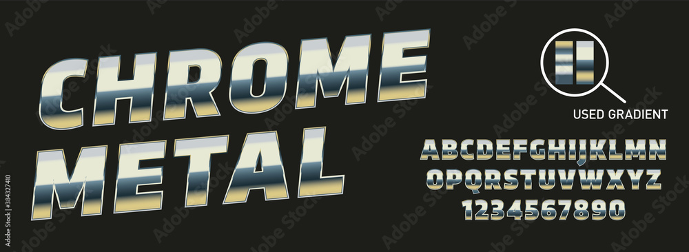 Fototapete metallic gradient font. metal gradient. silver text. gold surface. chrome effect. metallic lettering