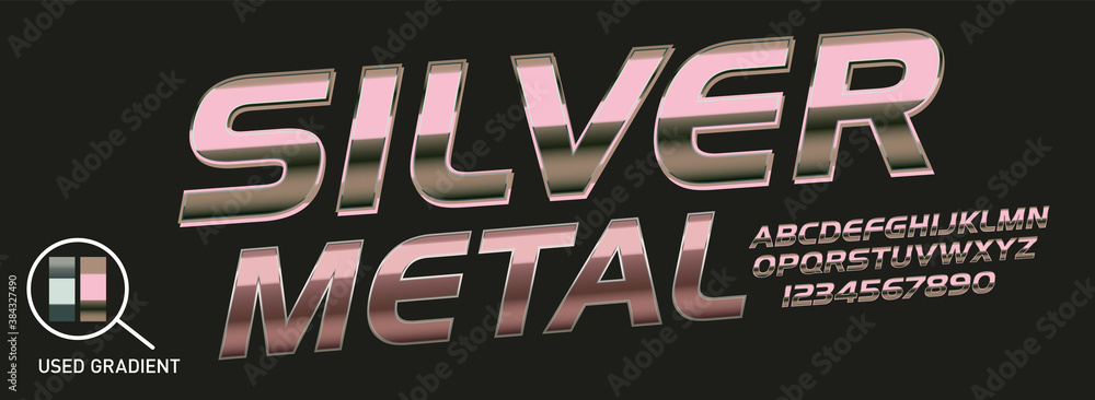 Fototapete metallic gradient font. metal gradient. silver text. gold surface. chrome effect. metallic lettering