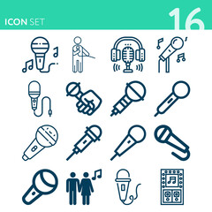 Simple set of 16 icons related to choir