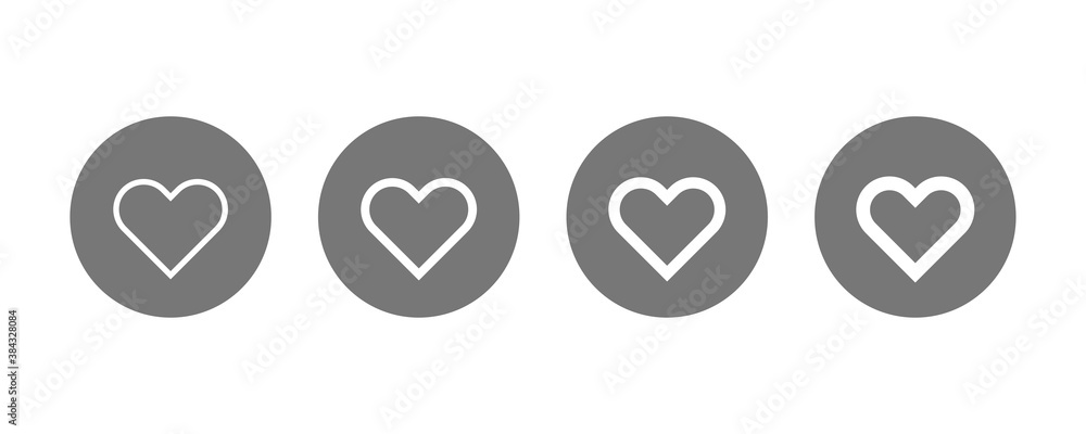 Poster heart icons set. outline negative space with circle shape isolated on white background. symbol of lo