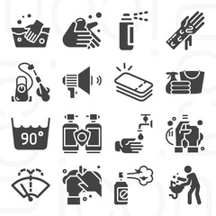 16 pack of drying  filled web icons set