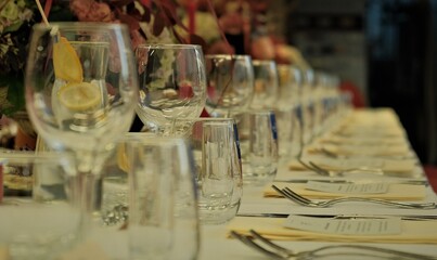 glasses on the table in restaurant