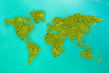 Aerial view small green island that shape looks like world map