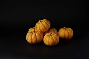 Pumpkins in the black background ready for Halloweens and fall festivities 