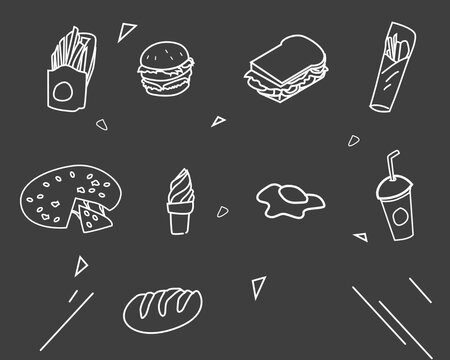 collection set of fastfood and drinks doodle handdraw