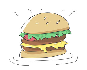 simple cartoon vector graphic hamburger on white background