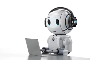 Fotobehang cute artificial intelligence robot with notebook © phonlamaiphoto