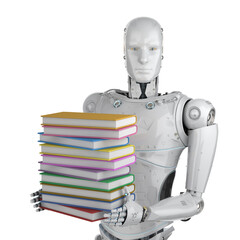 Obraz na płótnie Canvas cyborg with stack of books