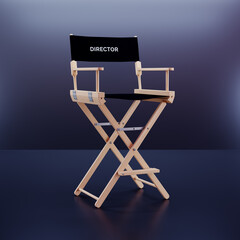 Directors Chair on a dark blue background. 3d Rendering