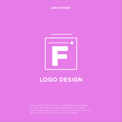 F Logo design with square frame line art. vector illustration