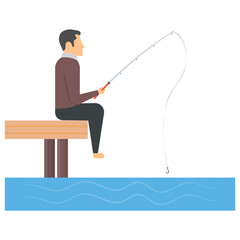 
Fisherman holding a sea bass with fishing rod 
