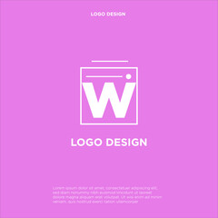 W Logo design with square frame line art. vector illustration