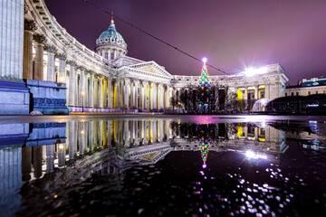 St. Petersburg. Museums of Russia. Kazan Cathedral. Churches of Russia. Nevsky prospect in winter. The architecture of St. Petersburg. Night shot of St. Petersburg.