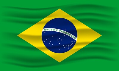 Illustration of waving Brazil flag. Vector Illustration.