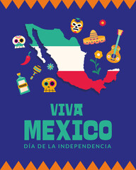 Viva mexico dia de la independencia with map vector design
