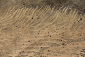 Nature footprints in the sand in the lake